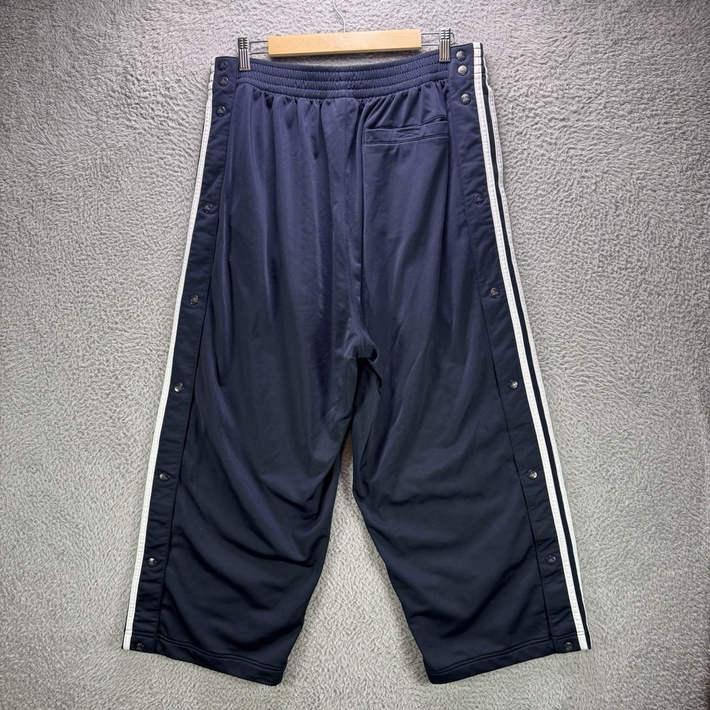 Adidas Breakaway Snap Pants Mens XL Blue Trefoil Striped Baggy Hemmed 36x24 - Picture 2 of 12